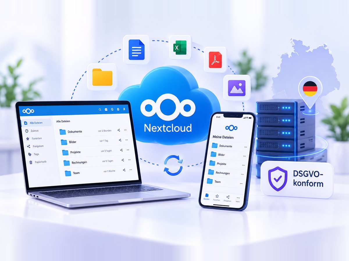 Nextcloud auf Laptop und Smartphone, Daten auf Servern in Deutschland