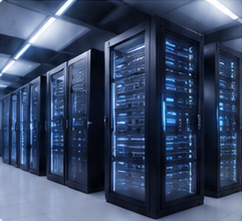 Moderner Serverraum mit beleuchteten Serverracks