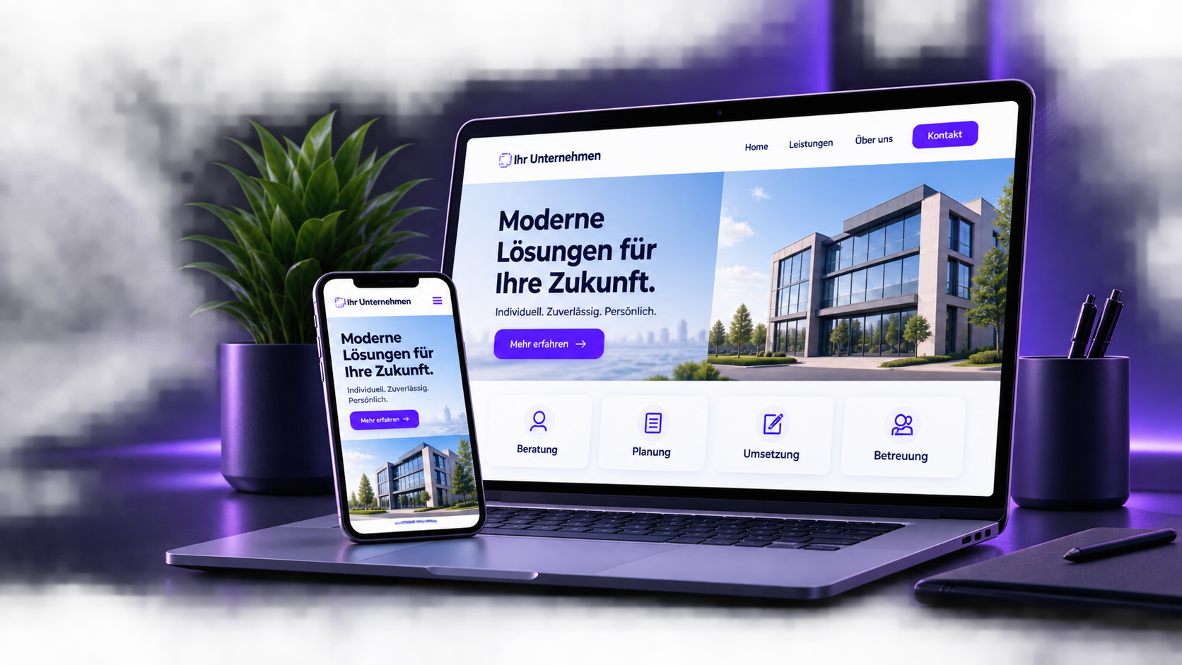 Laptop und Smartphone mit einer modernen Unternehmenswebsite